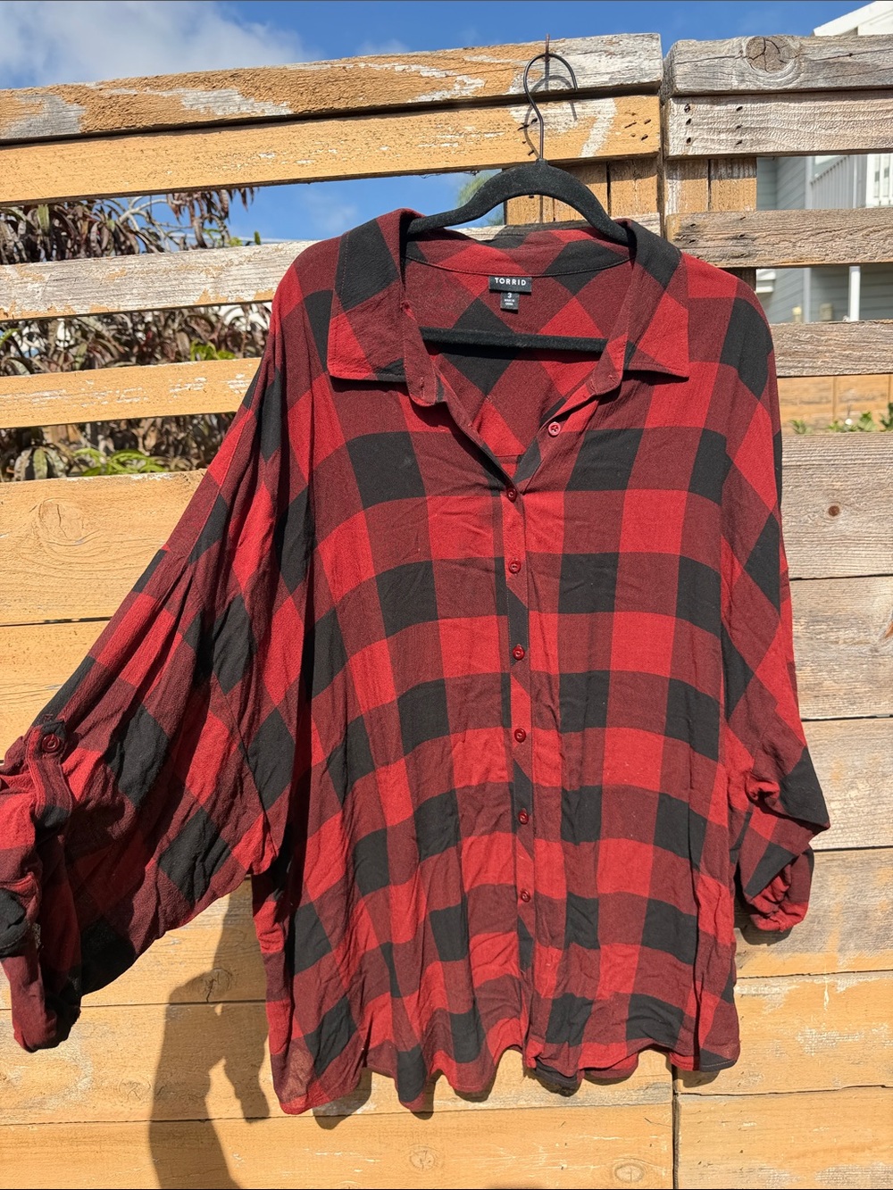 torrid Red and Black Buffalo Plaid Button-Front Shirt